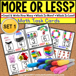 MORE or LESS (Greater/Less Than) Task Cards | TASK BOX FILLER ACTIVITIES for Autism